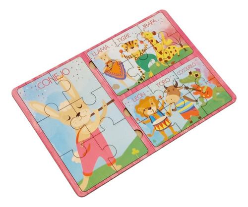 Rompecabezas Animalitos Musicales 3 Puzzles 6 Piezas Madera