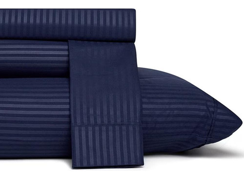 Lençol King Stripe 260 Fios Algodão - Azul | Lepin