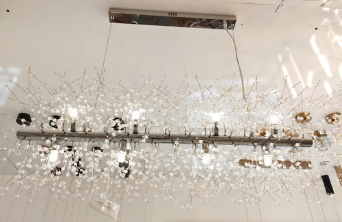 Lustre Pendente Cristal Dente De Leão Cromado Com 9 Lâmpadas