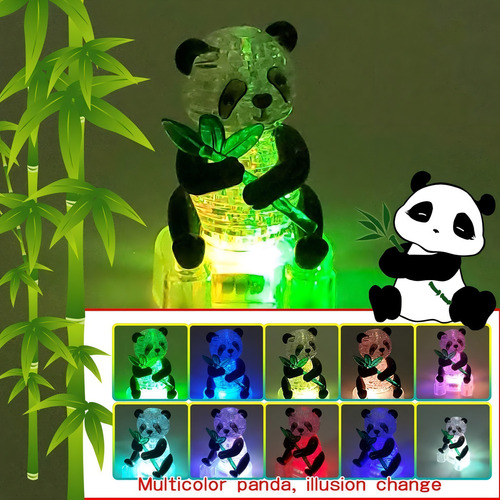3d Crystal Quebra Cabeça Panda De Mesa C/ Base Iluminada