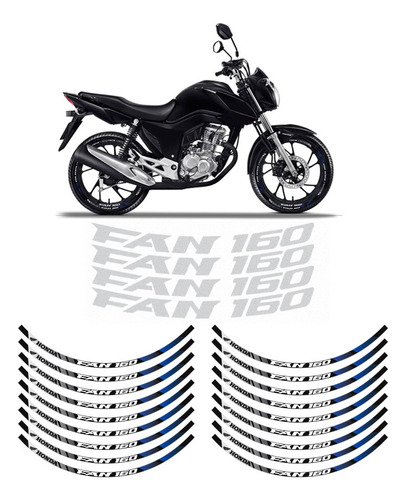 Kit Adesivos Roda Moto Honda Fan 160 2018/2020 Refletivo Cor Azul