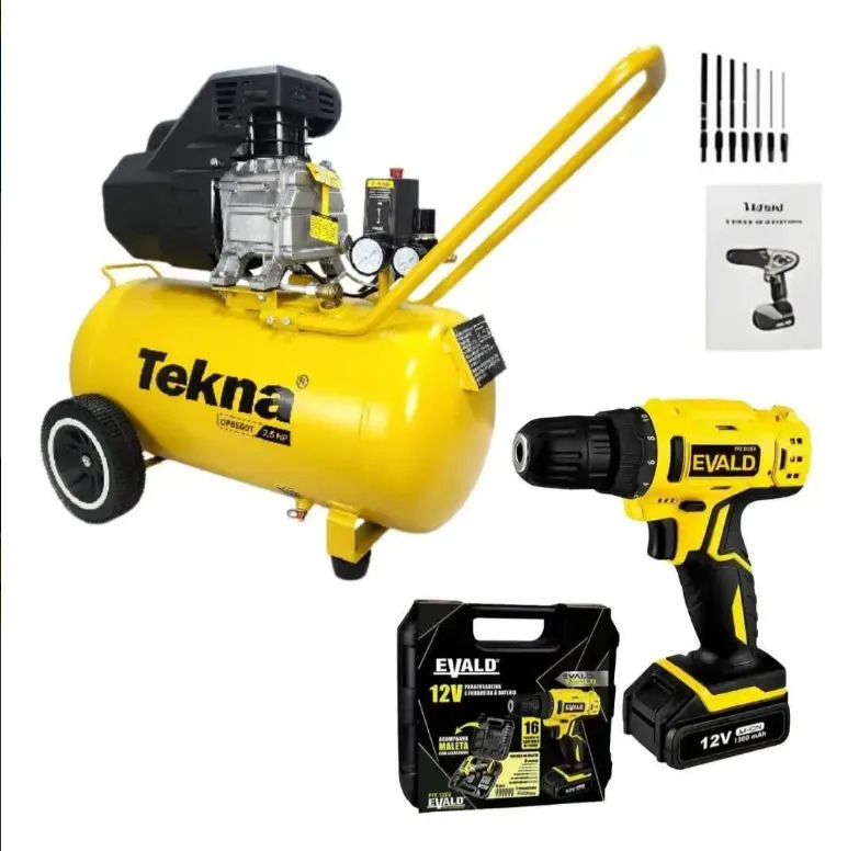 Compressor de Ar Tekna 2,5 HP e Parafusadeira 12V com Kit 13 Peças
