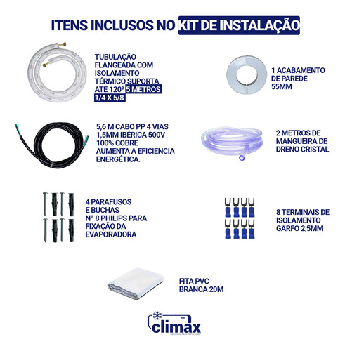 Kit Instalação Ar Condicionado 22000 18000 Btus Carrier 5m