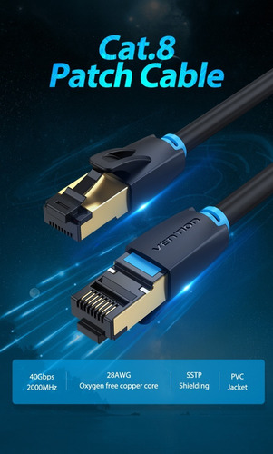Imagen 2 de 8 de Cable De Red Vention Sstp Cat8 40000mbps - 0,5 Metros
