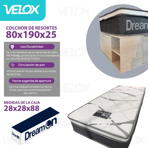 Colchon En Caja Resortes 1 Plaza 1.90 X 0.80 X 0.25 Cm