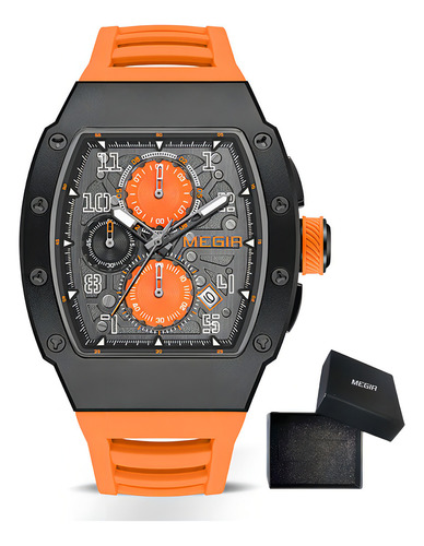 Reloj pulsera Megir 8411G con correa de silicona color naranja/negro