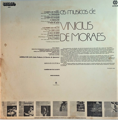 Lp Vinícius De Moraes - Talento Brasileiro 8 (Usado)