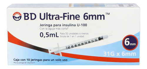 Bd Ultrafine 6mm 0.5ml Para Insulina Caja Con 10 Jeringas 31