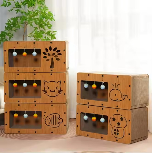 Arranhador Retângular Casa Pet Dois Níveis Com Bolinhas.