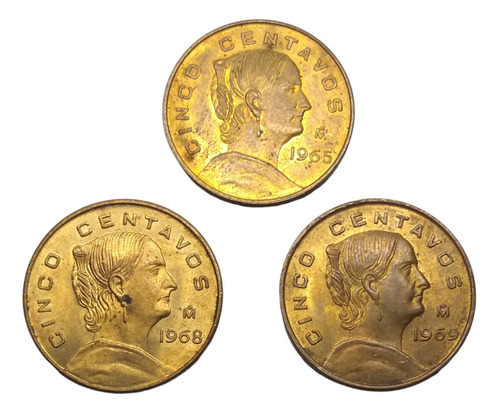 Monedas 5 Centavos Josefa  Grande Nuevas Años 60's 3 Piezas