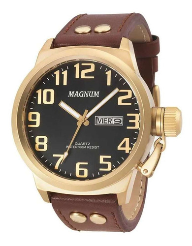Relógio Magnum Analógico Masculino Dourado Couro Ma32952p