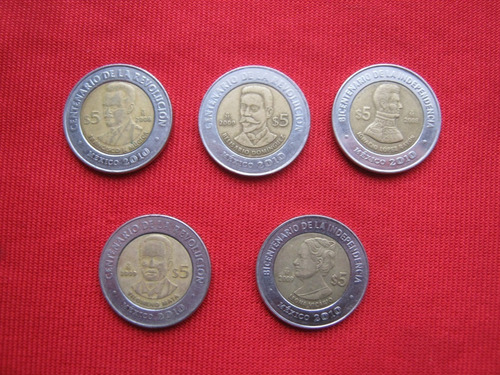 México 5 Pesos  Bimetalica  Independencia Y Revolución 