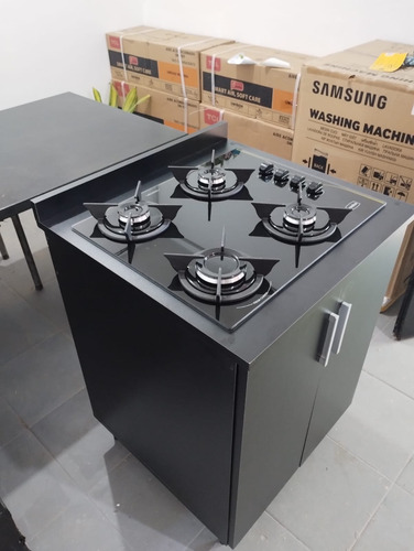 Anafe Premium Realce 4 Hornallas Con Mueble Negro Negro