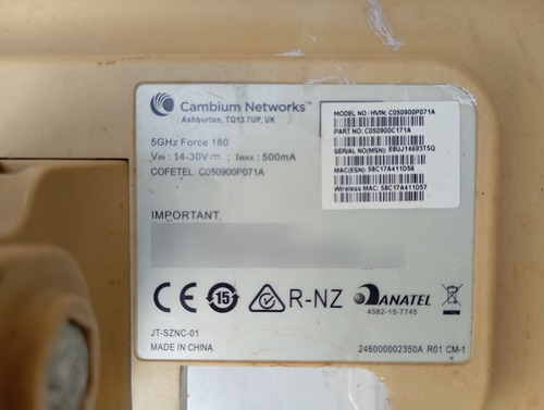 Antena Adaptador Cambium Epmp Force 180 5ghz 30m Blanco (Usado)