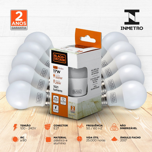 Kit 10 Lâmpadas Led Bulbo A60 17w Branca - Black + Decker