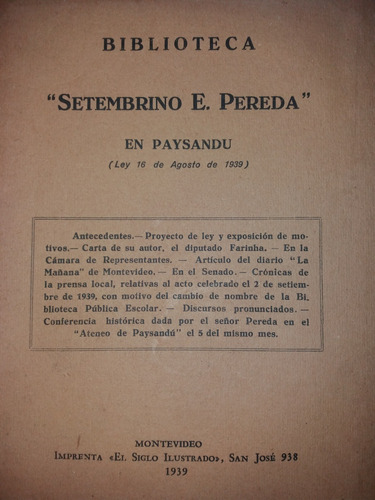 Biblioteca Setembrino Pereda En Paysandu 1939
