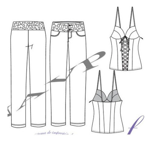 Molde Patrón Imprimible Corset Con Pantalon Pdf-plotter