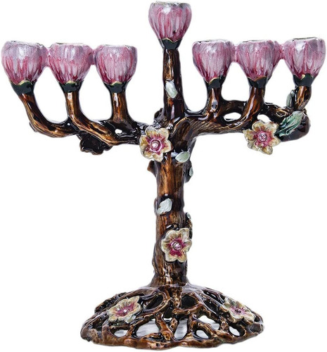 Menorah Yu Feng, Estilo «árbol De Flores», 7 Ramas, Metal