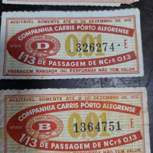Carris Porto Alegre Vale Transporte Bonde 5 Unid Papel 1972