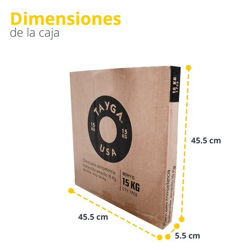 Par Disco Olímpico Heterofilia Competencia 15kg Tayga (2 Pz) Color Amarillo