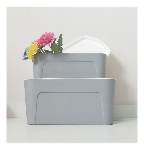 Caja  Contenedora Plastica Con Tapa Grande Color Gris Lisa