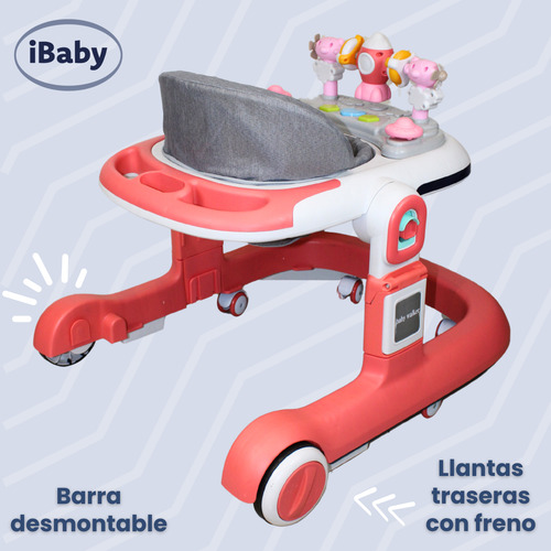 Andadera Caminadora Ibaby Nave Espacial 2en 1 Luces Y Sonido Rosa