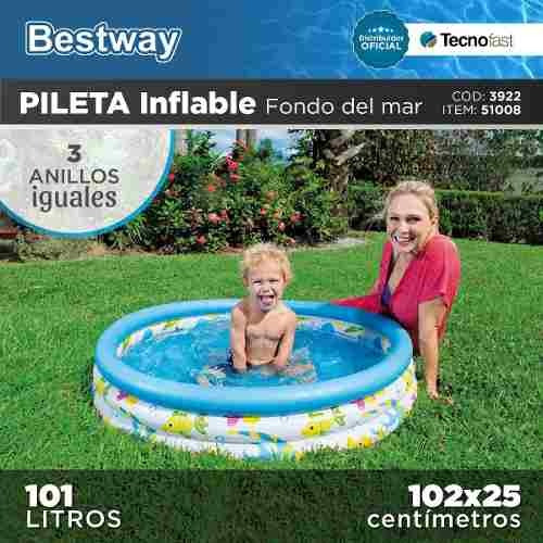 Pileta Infantil Inflable Bestway 102cm 3 Aros + Inflador
