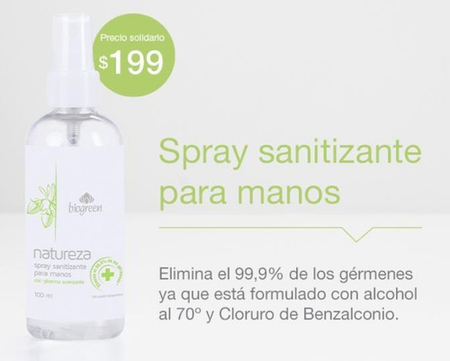 Spray Sanitizante Desinfectante Humectante Biogreen 100 Ml