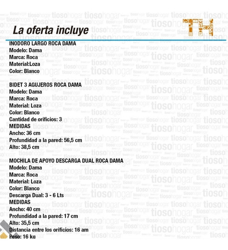 Imagen 6 de 10 de Combo Inodoro Largo Mochila Apoyo Bide Roca Dama Sin Interes