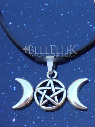 Amuleto Colgante Collar Hecate Pentagrama + Cadena Cuero