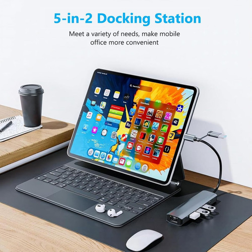 Hub Dock Adaptador Usb-c Usb-a 5 En 2 Compatible Con Mac Pc