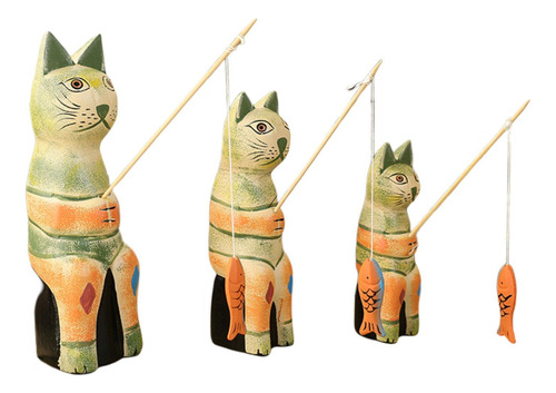 3 Estatuas De Gatos, Adornos De Escritorio Verde Naranja