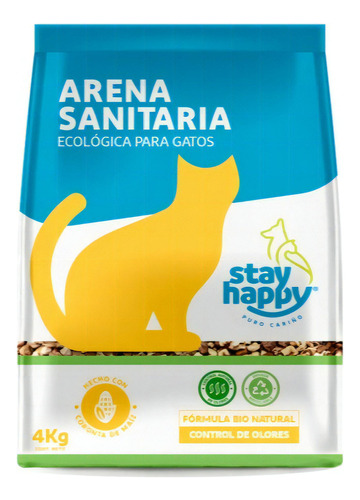 Arena Sanitaria Ecologica Gatos Stay Happy Aroma Natural 4k x 4kg de peso neto  y 4kg de peso por unidad