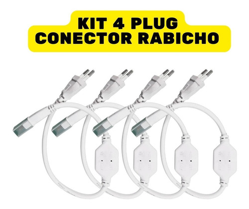 Kit 4 Conector Plug Tomada Fonte Rabicho Mangueira Led Chata Cor da luz Universal Tensão de operação 12V 110V/220V (Bivolt)