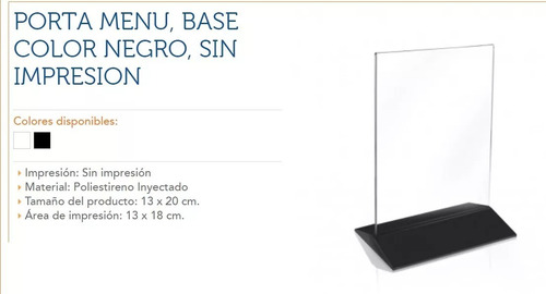 Imagen 2 de 5 de Porta Menú De Acrílico Transparente 13x18 Pack X 10 Unidades