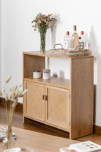 Bar Aparador Consola Comoda En Madera Y Rattan Mandela