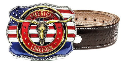 Fivela Country Cowboy America Longhorn Cinto Masculino Couro