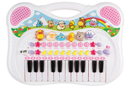 Piano Musical Infantil Animais Rosa Gravador Braskit