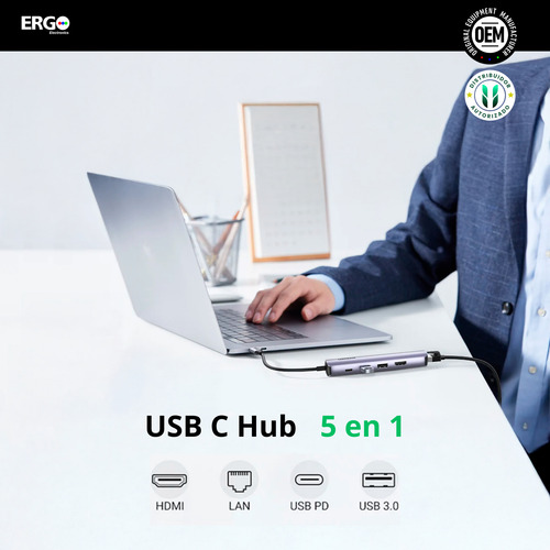 Hub Ugreen 5en1 Usb-c Multipuerto 5gbps Pd-100w 4k Rj Pc Mac