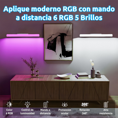 Lámpara De Pared Luz Rgb 40cm Control Bateria Recargable Led