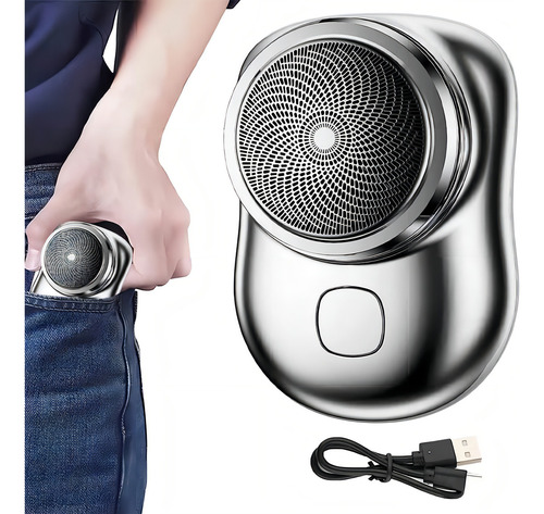 Barbeador Eletrico Mini Portatil Cabeca Giratoria Carga Usb
