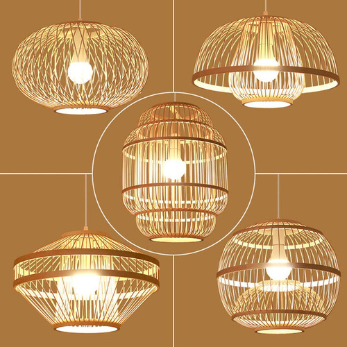 Luminária Pendente De Lanterna De Bambu Pendurada A 14x38cm