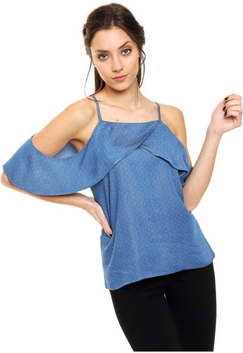 Blusa Denim Hombros Descubiertos Mia Loreto Modelo Margarita