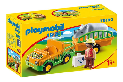 Playmobil 123 - Vehiculo Del Zoo Con Rinoceronte - 70182