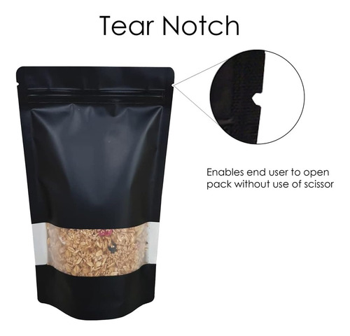 100 Bolsas Stand Up Pouch Negras Con Ventana Para 40g