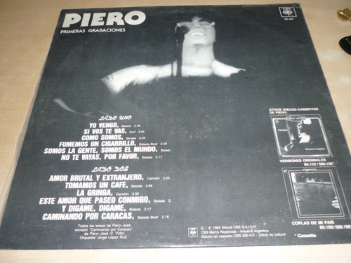 Piero Primeras Grabaciones Lp Disco Vinilo Ex Jcd055