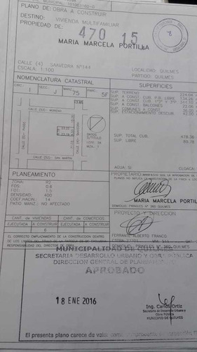 Lote Con Proyecto Aprobado Quilmes Centro