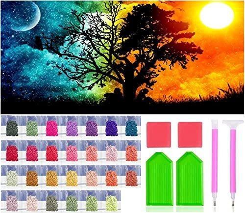Pintura Por Diamante Cuadrado Kit Arbol Noche Y Dia 40x80cm