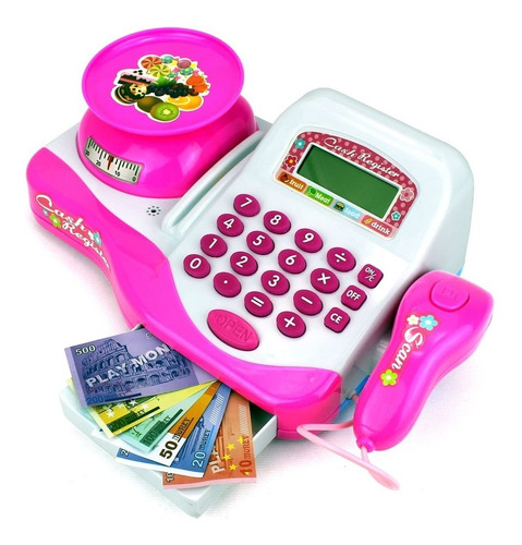 Caja Registradora Micrófono Luces Y Sonidos Balanza Color Rosa