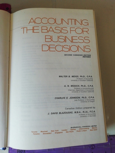 Walter B Meigs Accounting The Basis For Business Decisions (Usado)